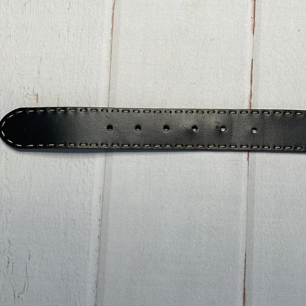 Anne Klein L Belt Black Exposed Stitching Large Ladies Leather Silver Hardware - Picture 6 of 13